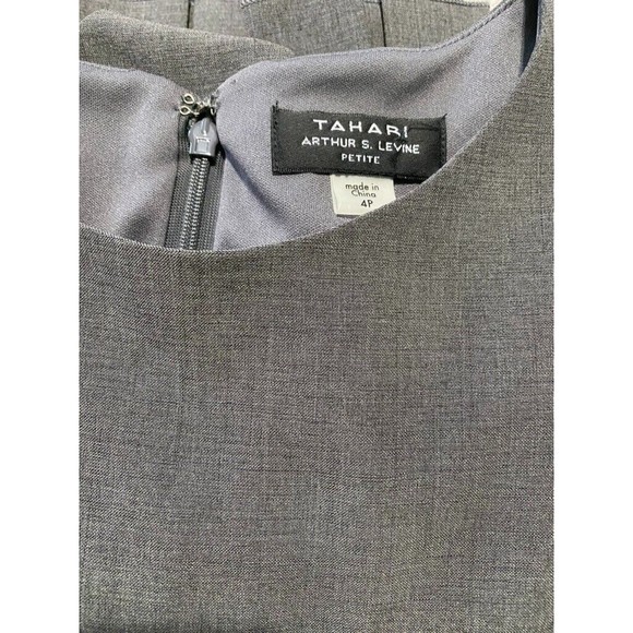 Tahari Bow & Pleated Crepe Sheath Dress by Arthur S. Levine ASL Gray 4P - Picture 9 of 13